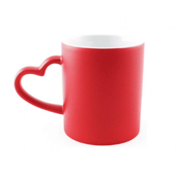 CANECA DE PORCELANA ALÇA DE CORAÇÃO  MÁGICA VERMELHA