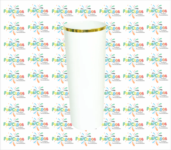 LONG DRINK 350 ml  BRANCO COM BORDA METALIZADA DOURADA