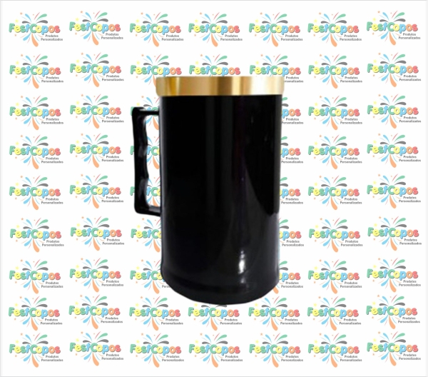 CANECA 500ML PRETO FOSCO COM BORDA DOURADA METALIZADA