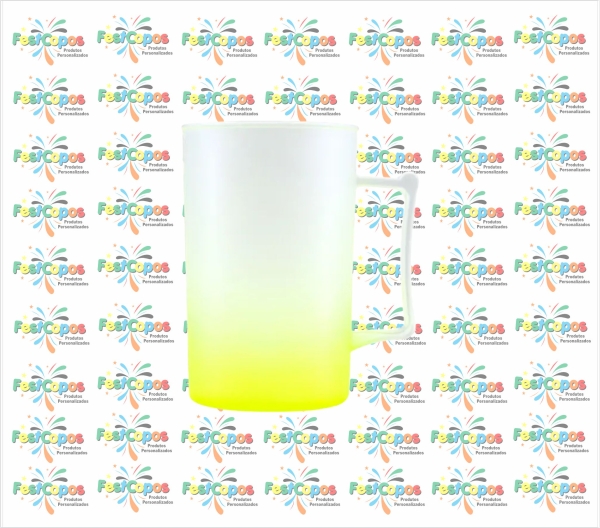 CANECA JATEADA VIDRO 450ML AMARELA