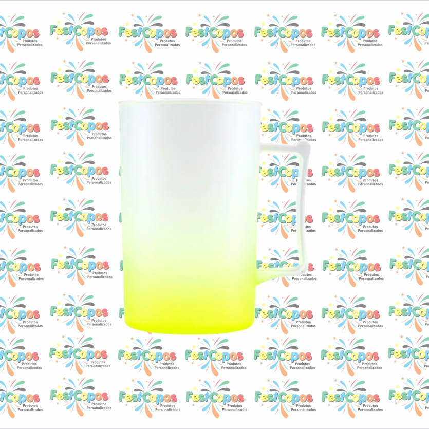 CANECA JATEADA VIDRO 450ML AMARELA