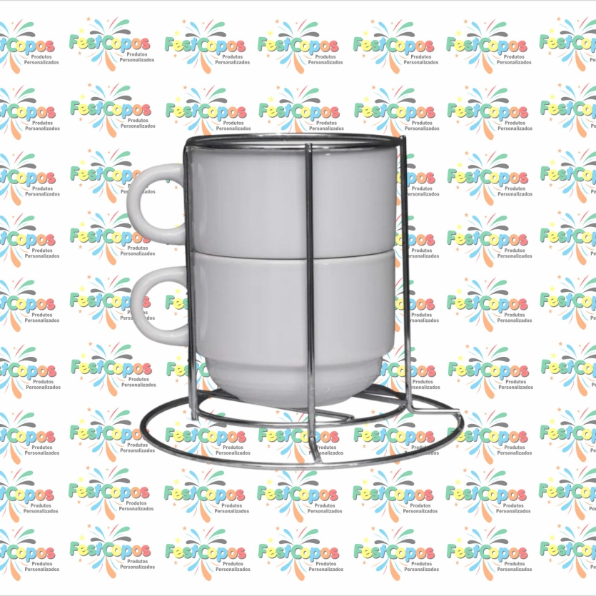 KIT CANECA BRANCA C/ SUPORTE PRATA