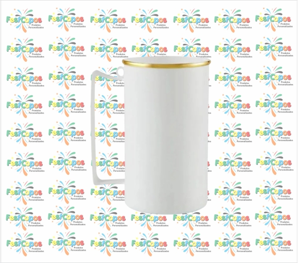 CANECA 500ML BRANCA COM BORDA DOURADA