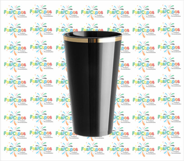 CALDERETA 400ml PRETA COM BORDA DOURADA