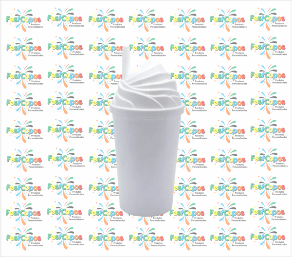 COPO CHANTILLY 300ML BRANCO c\ TAMPA E CANUDO BRANCO