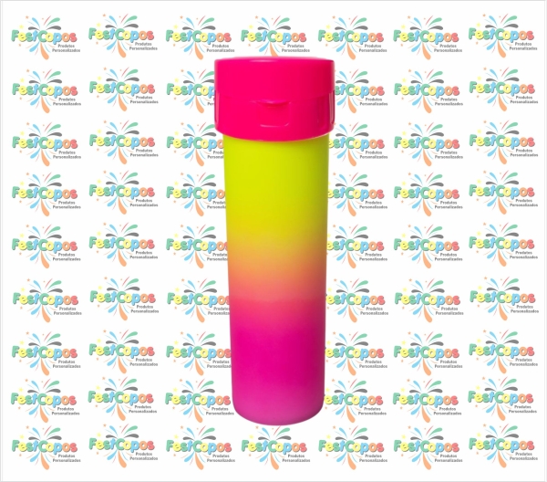 GARRAFA ECO 450ML TRICOLO ( PINK.LARANJA.AMARELO ) TAMPA AMRELO