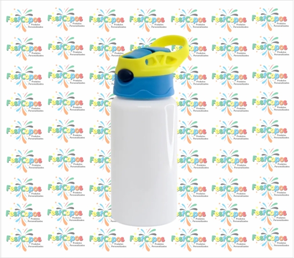 SQUEZZE ALUMINIO INFANTIL BRANCO C/ TAMPA AMARELA E AZUL 500 ML
