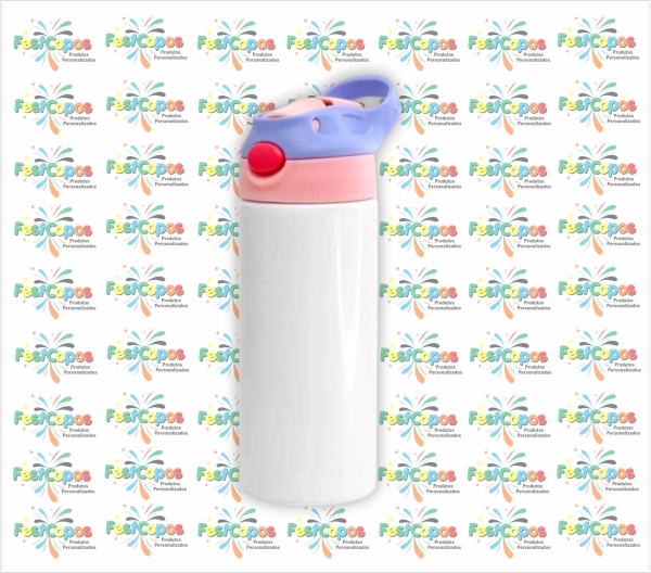 SQUEEZE ALUMINIO INFANTIL BRANCO C/ TAMPA ROSA E ROXAL 500 ML