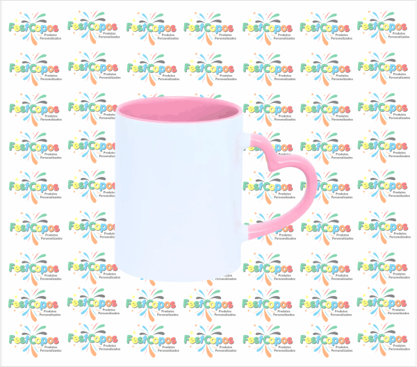 CANECA DE PORCELANA 325 ML ALÇA CORAÇÃO INTERNO ROSA BB