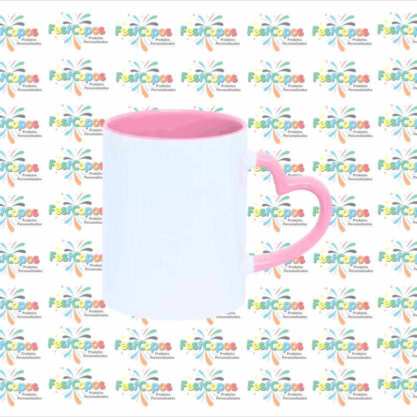 CANECA DE PORCELANA 325 ML ALÇA CORAÇÃO INTERNO ROSA BB