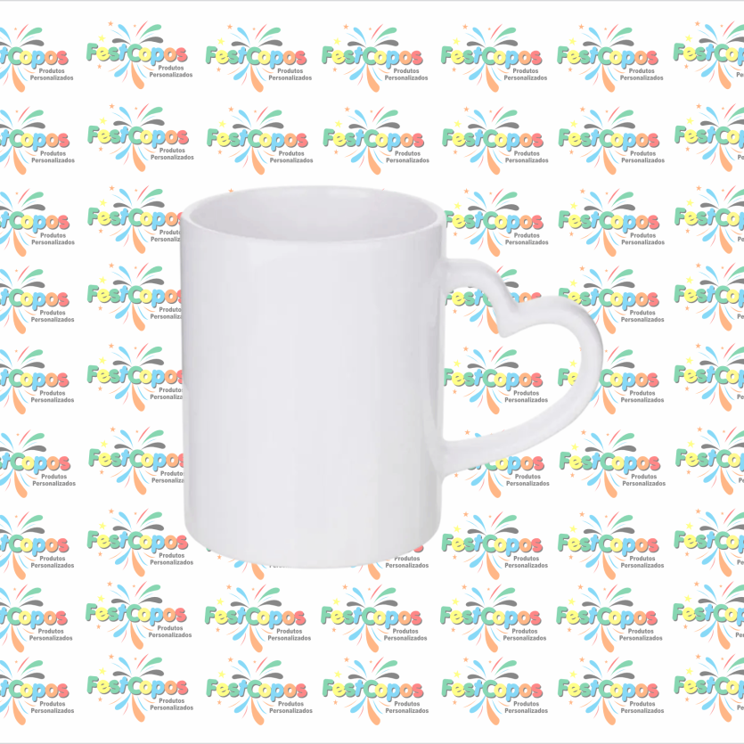 CANECA DE PORCELANA 325 ML ALÇA CORAÇÃO BRANCA