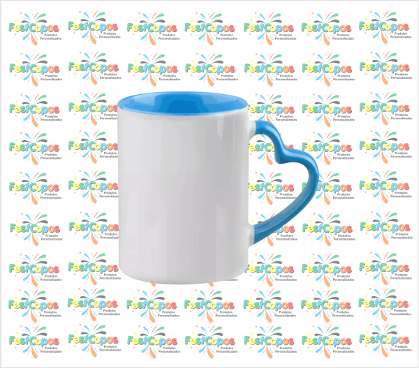 CANECA DE PORCELANA 325 ML ALÇA CORAÇÃO AZUL CLARO