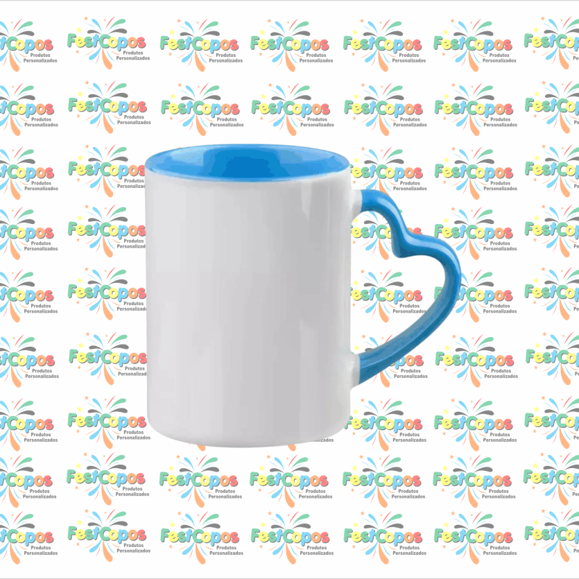 CANECA DE PORCELANA 325 ML ALÇA CORAÇÃO AZUL CLARO