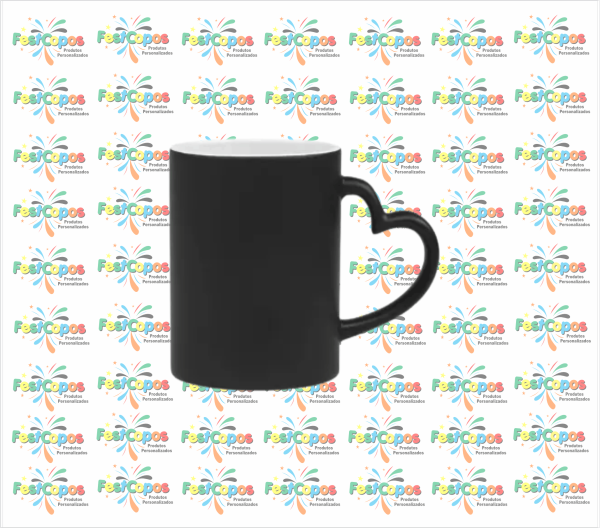 CANECA DE PORCELANA 325 ML ALÇA CORAÇÃO MÁGICA PRETA
