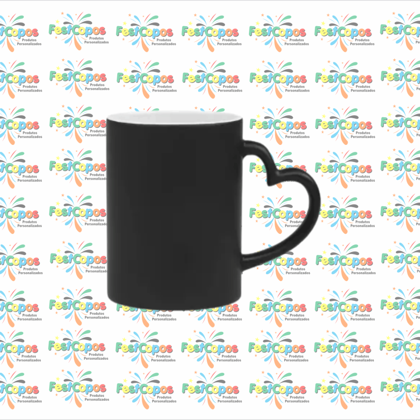 CANECA DE PORCELANA 325 ML ALÇA CORAÇÃO MÁGICA PRETA