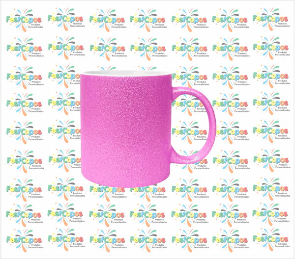 CANECA DE PORCELANA  325 ML ROSA PINK   COM GLITER