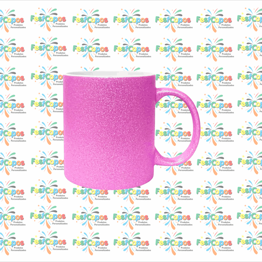 CANECA DE PORCELANA  325 ML ROSA PINK   COM GLITER