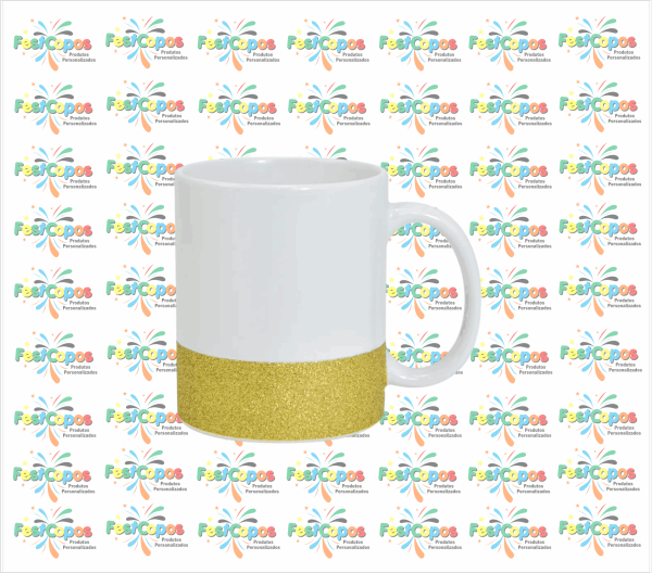 CANECA DE PORCELANA GLITER NA BASE DOURADA