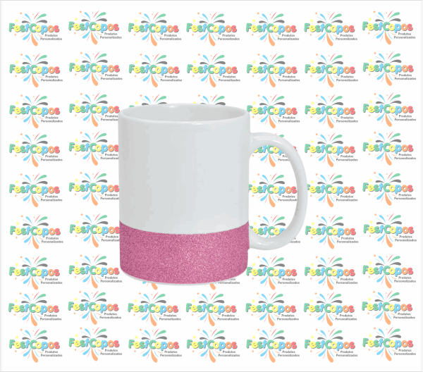 CANECA DE PORCELANA GLITER NA BASE ROSA