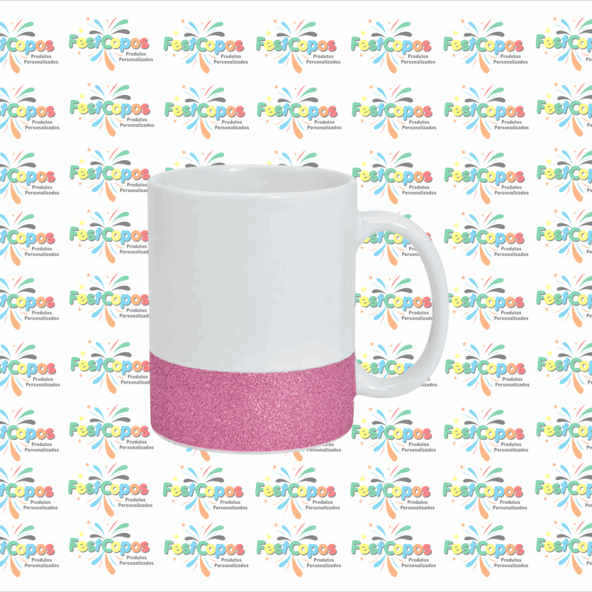 CANECA DE PORCELANA GLITER NA BASE ROSA