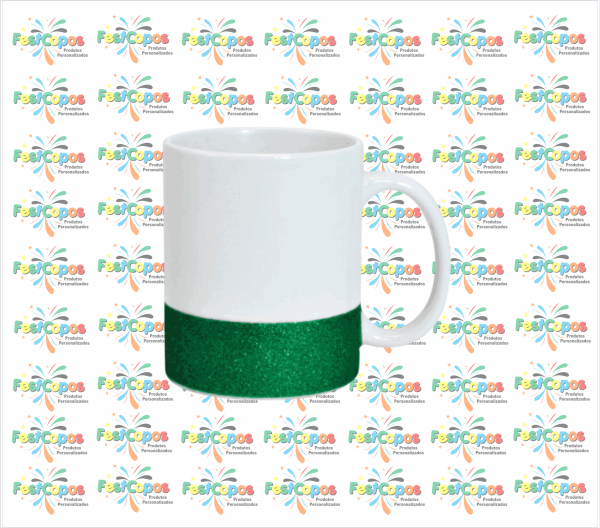 CANECA DE PORCELANA GLITER NA BASE VERDE
