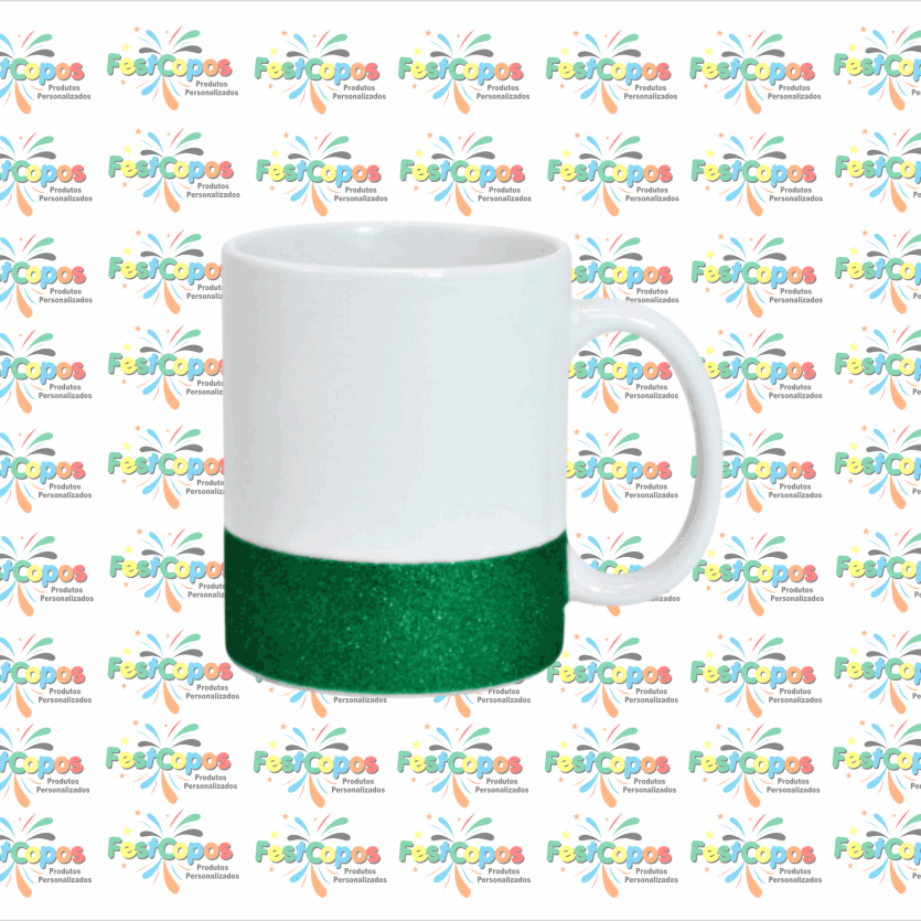 CANECA DE PORCELANA GLITER NA BASE VERDE