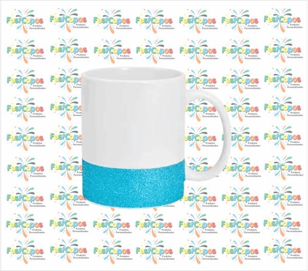 CANECA DE PORCELANA GLITER NA BASE AZUL