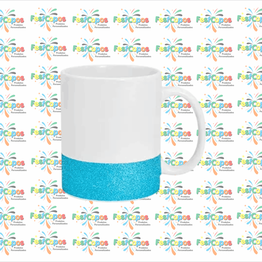 CANECA DE PORCELANA GLITER NA BASE AZUL