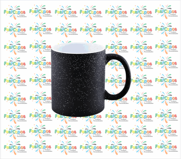 CANECA DE PORCELANA MÁGICA PRETA  C/ GLITER