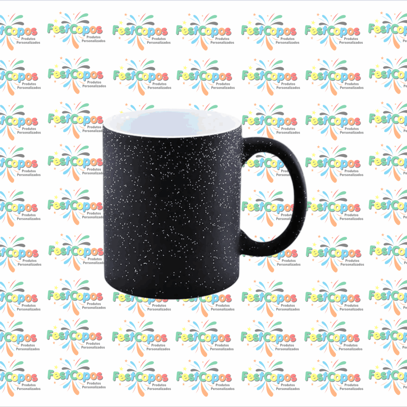 CANECA DE PORCELANA MÁGICA PRETA  C/ GLITER