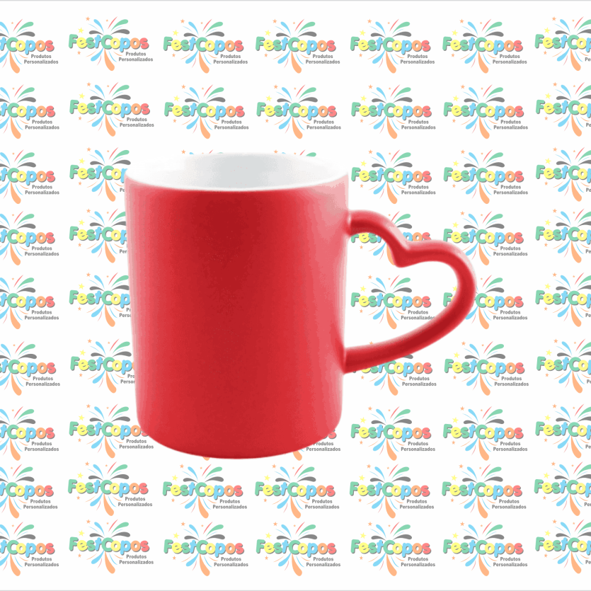 CANECA DE PORCELANA ALÇA DE CORAÇÃO  MÁGICA VERMELHA