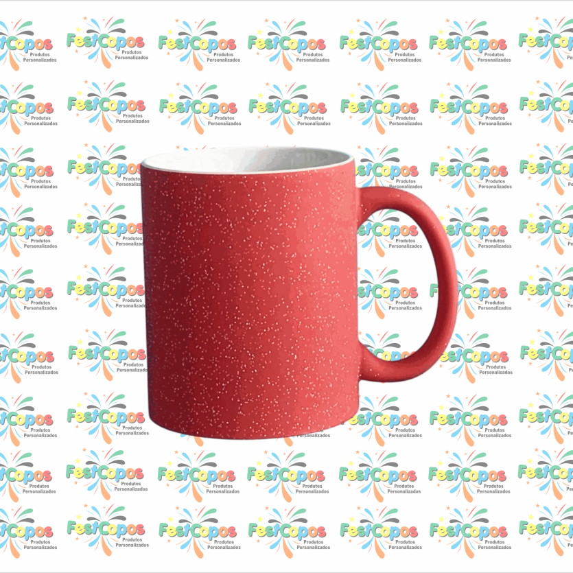 CANECA DE PORCELANA MÁGICA VERMELHA C/ GLITER