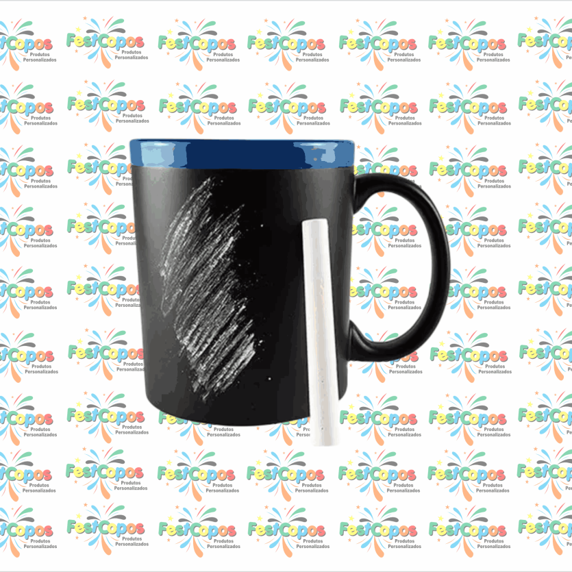 CANECA DE PORCELANA AZUL LOUSA NEGRA