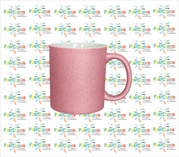 CANECA DE PORCELANA  325 ML ROSA BB  COM GLITER