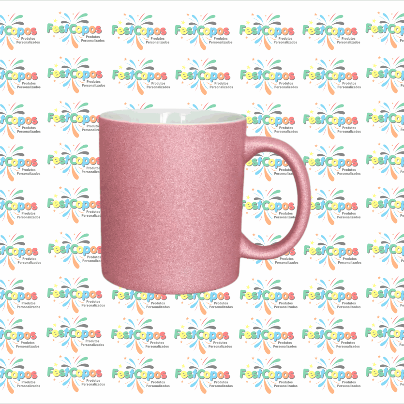 CANECA DE PORCELANA  325 ML ROSA BB  COM GLITER