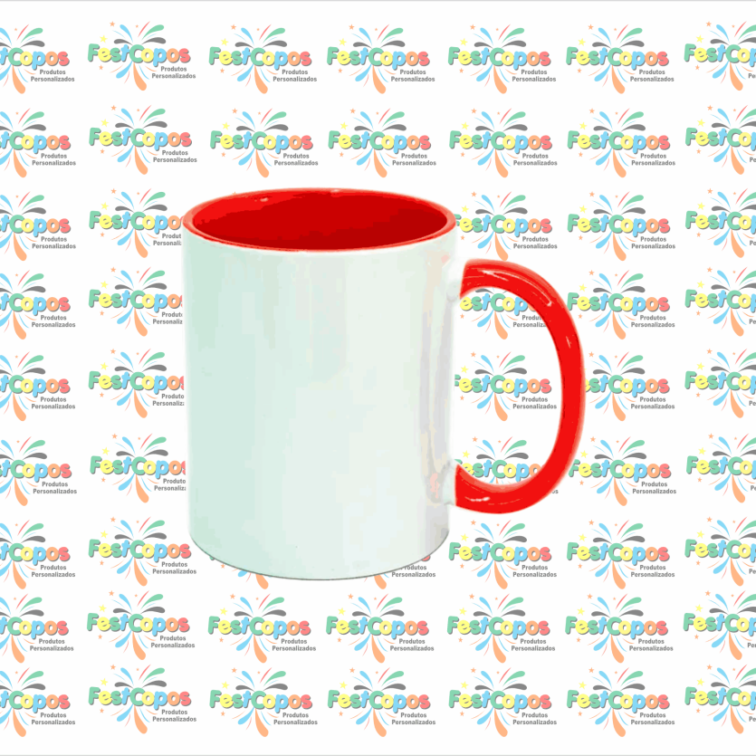 CANECA DE PORCELANA  325 ML INTERIOR VERMELHA