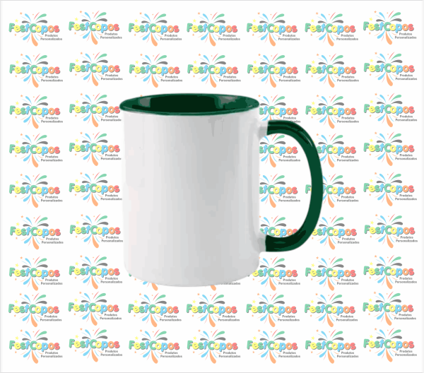 CANECA DE PORCELANA  325 ML INTERIOR VERDE ESCURO