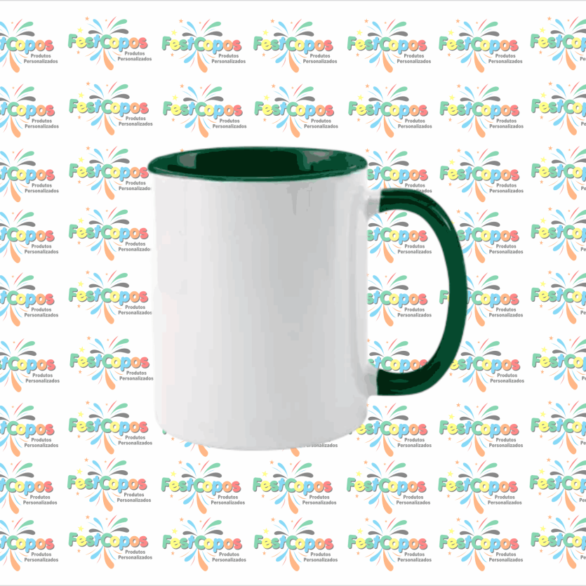 CANECA DE PORCELANA  325 ML INTERIOR VERDE ESCURO