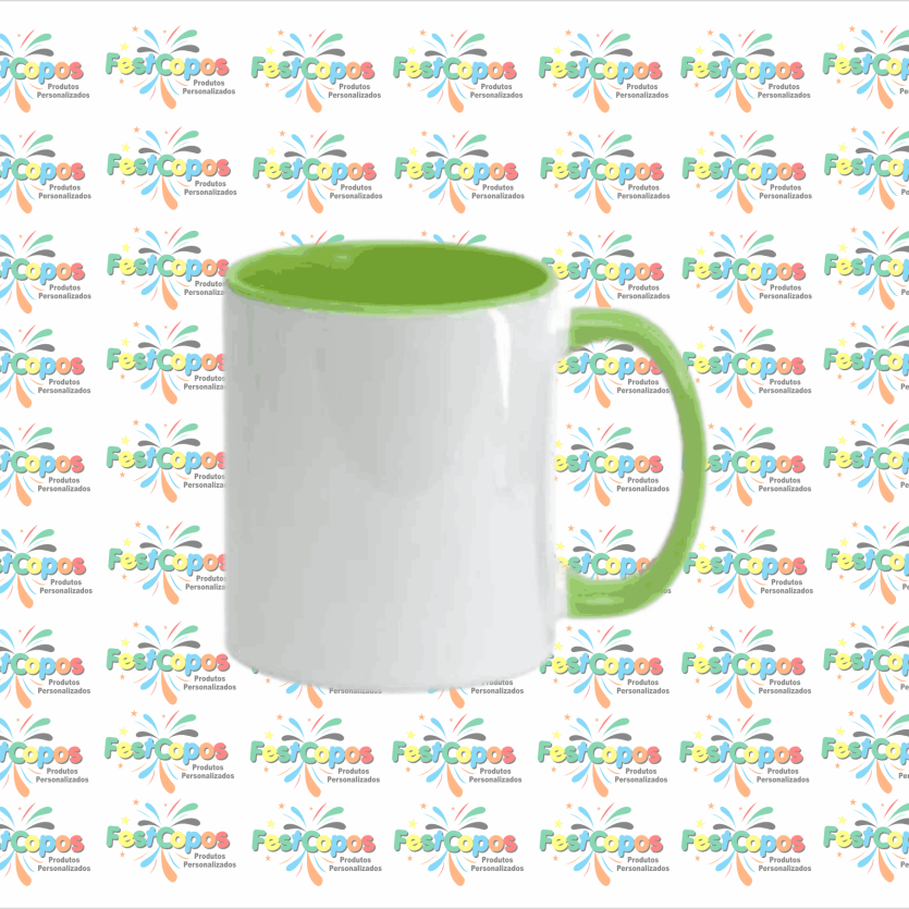 CANECA DE PORCELANA  325 ML INTERIOR VERDE CLARO