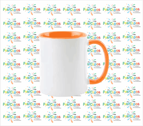 CANECA DE PORCELANA  325 ML INTERIOR LARANJA