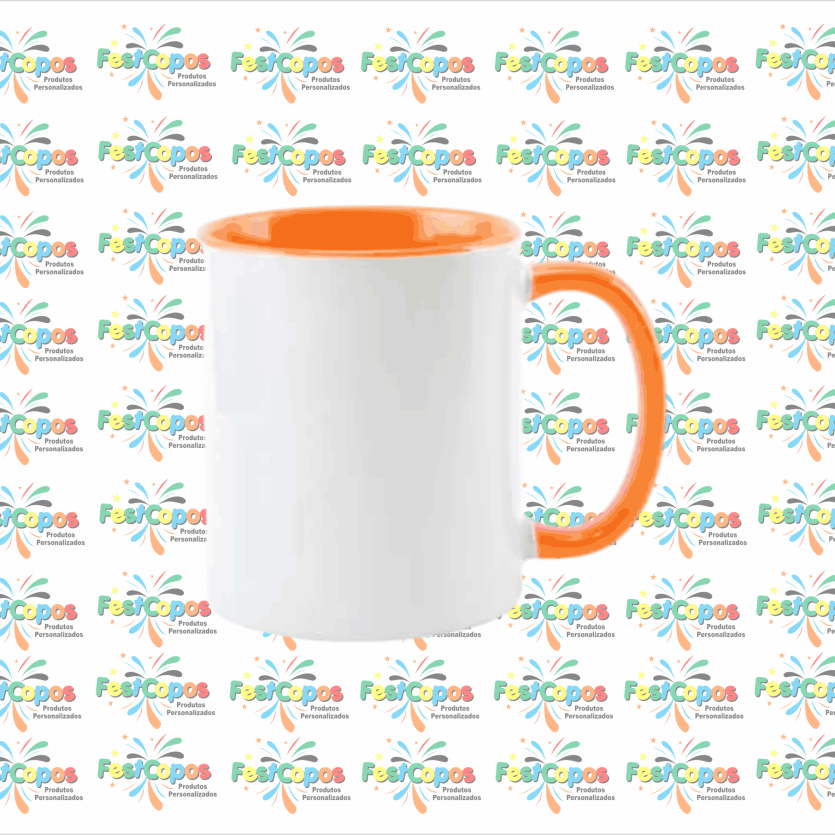 CANECA DE PORCELANA  325 ML INTERIOR LARANJA