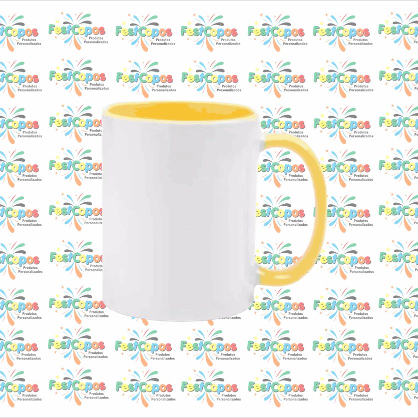 CANECA DE PORCELANA  325 ML INTERIOR AMARELA