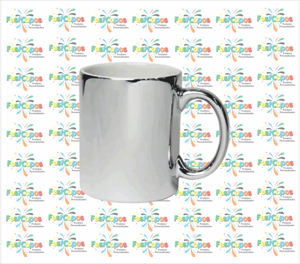 CANECA DE PORCELANA METALIZADA PRATA