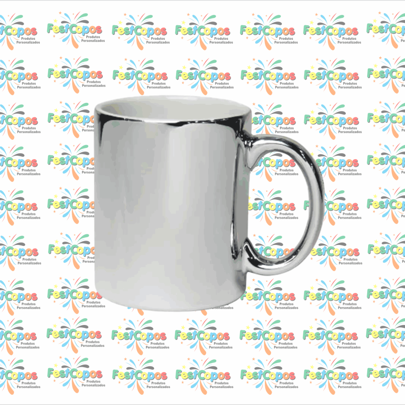 CANECA DE PORCELANA METALIZADA PRATA