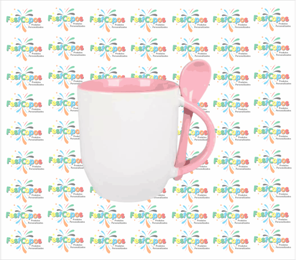 CANECA DE PORCELANA  325 ML INTERIOR ROSA BB C/ COLHER