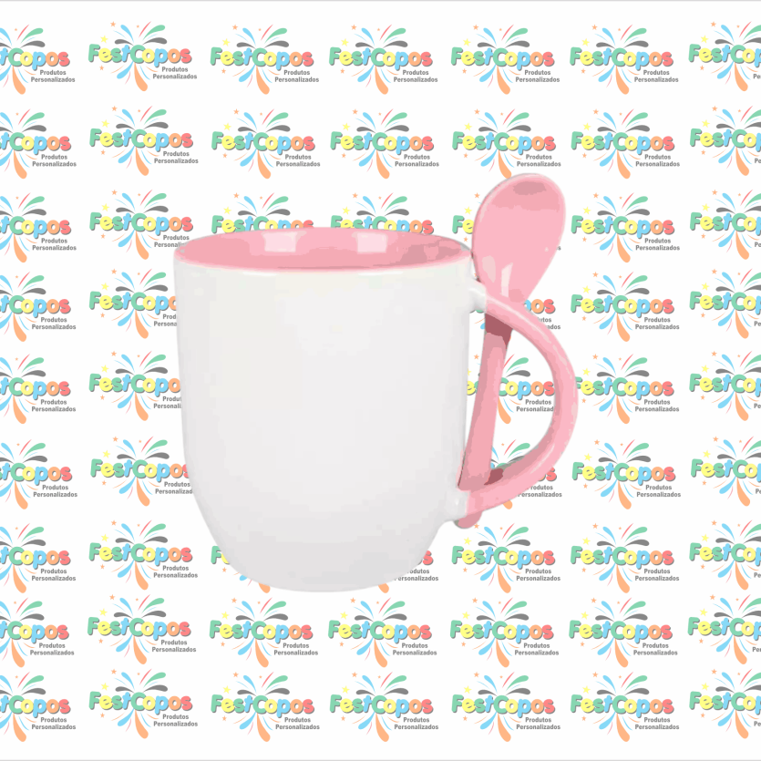 CANECA DE PORCELANA  325 ML INTERIOR ROSA BB C/ COLHER
