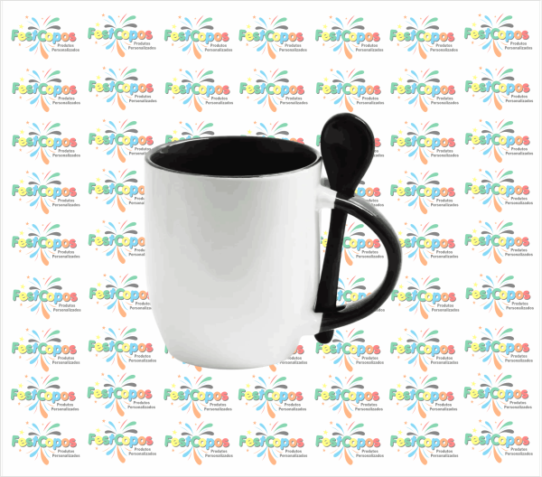 CANECA DE PORCELANA  325 ML INTERIOR PRETO C/ COLHER CÔNICA