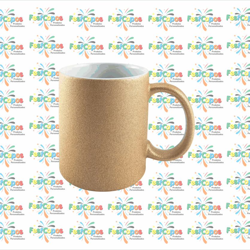 CANECA DE PORCELANA  325 ML DOURADA COM GLITER