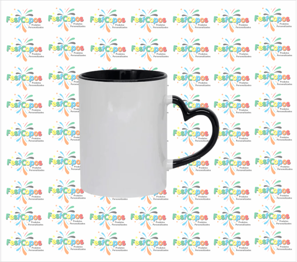 CANECA DE PORCELANA 325 ML ALÇA CORAÇÃO INTERNO PRETO