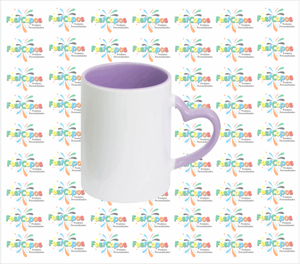 CANECA DE PORCELANA 325 ML ALÇA CORAÇÃO INTERNO LILÁS